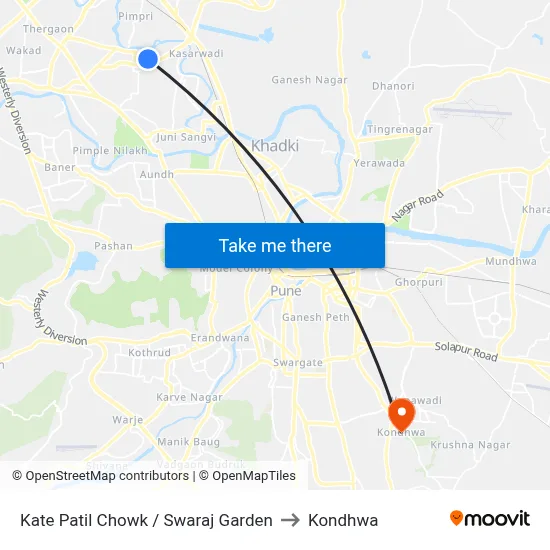 Kate Patil Chowk / Swaraj Garden to Kondhwa map