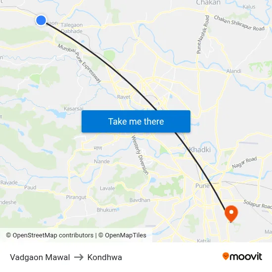 Vadgaon Mawal to Kondhwa map