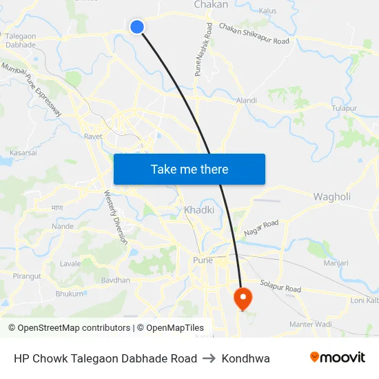 HP Chowk Talegaon Dabhade Road to Kondhwa map