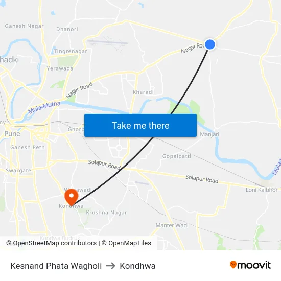 Kesnand Phata Wagholi to Kondhwa map