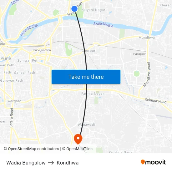 Wadia Bungalow to Kondhwa map