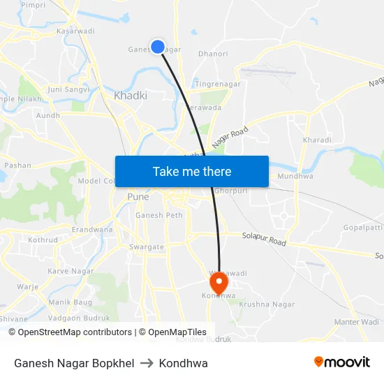 Ganesh Nagar Bopkhel to Kondhwa map