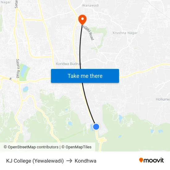 KJ College (Yewalewadi) to Kondhwa map