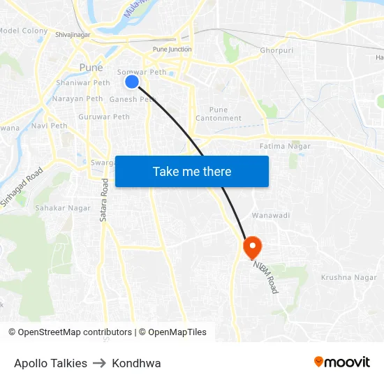 Apollo Talkies to Kondhwa map
