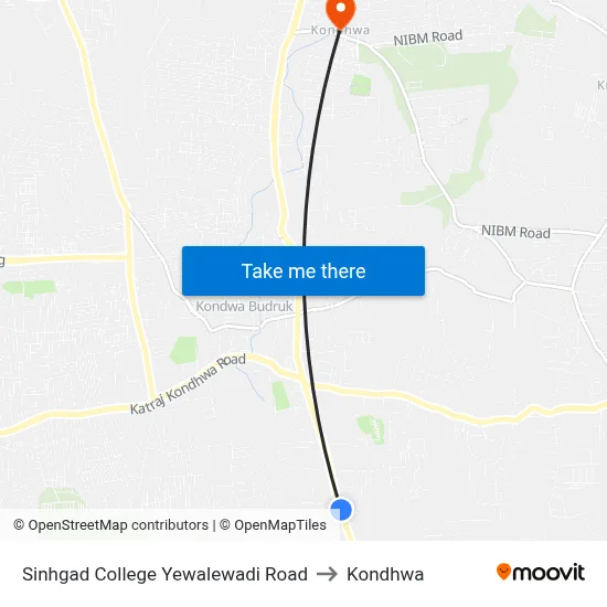 Sinhgad College Yewalewadi Road to Kondhwa map