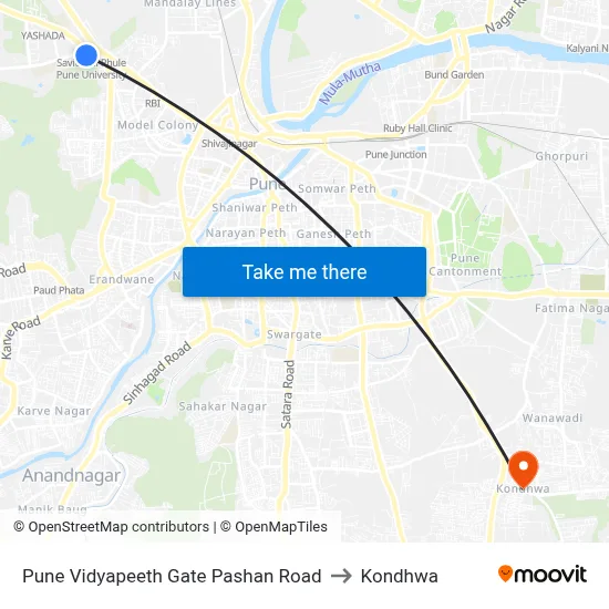 Pune Vidyapeeth Gate Pashan Road to Kondhwa map