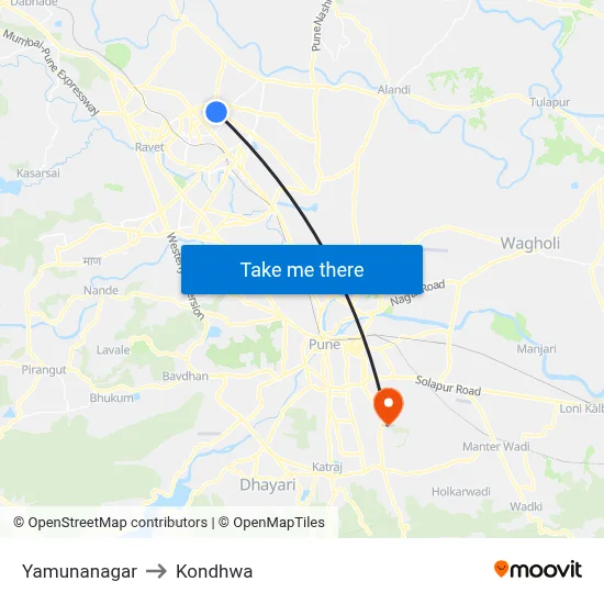 Yamunanagar to Kondhwa map