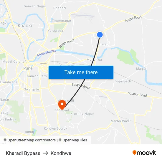 Kharadi Bypass to Kondhwa map