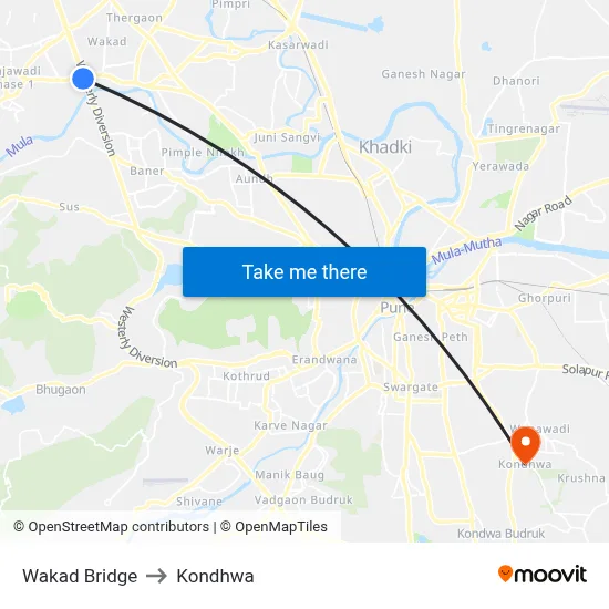 Wakad Bridge to Kondhwa map
