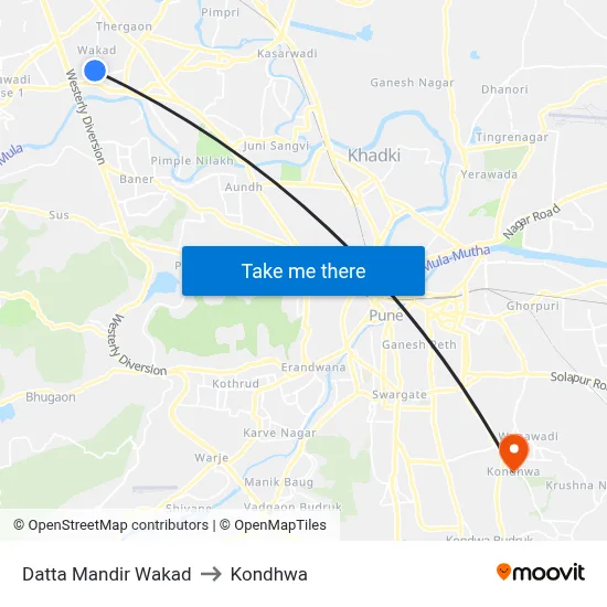 Datta Mandir Wakad to Kondhwa map