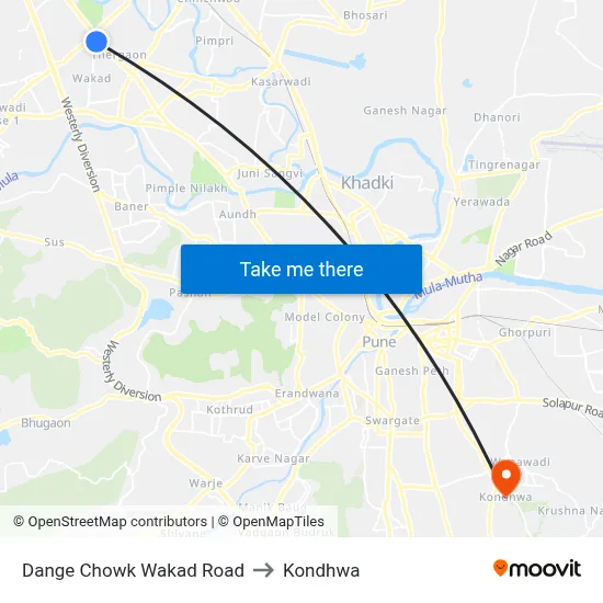 Dange Chowk Wakad Road to Kondhwa map