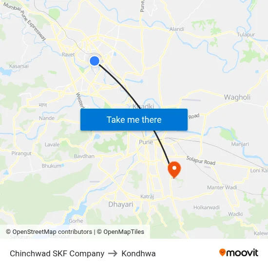 Chinchwad SKF Company to Kondhwa map