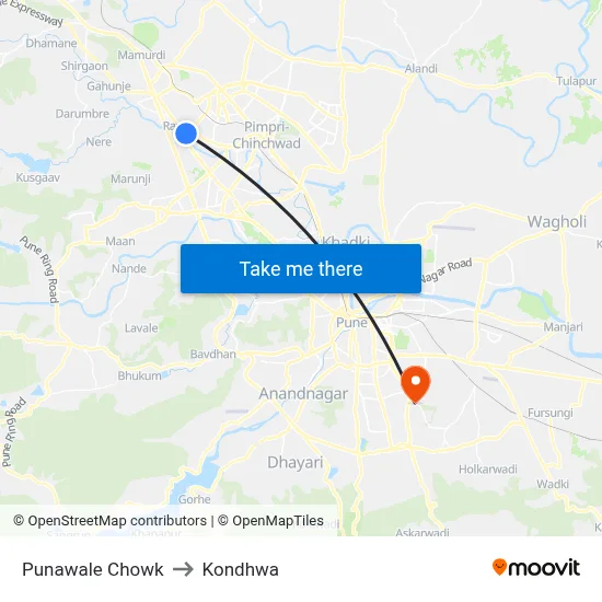 Punawale Chowk to Kondhwa map