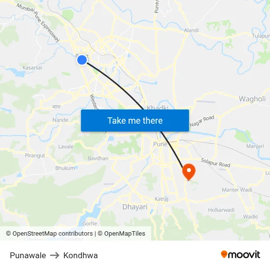 Punawale to Kondhwa map
