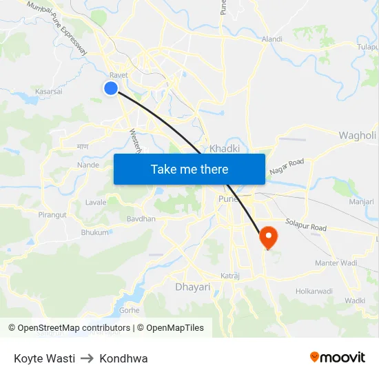 Koyte Wasti to Kondhwa map