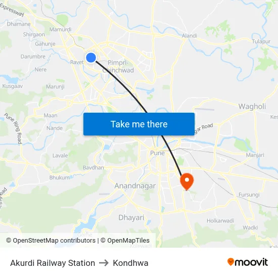 Akurdi Railway Station to Kondhwa map