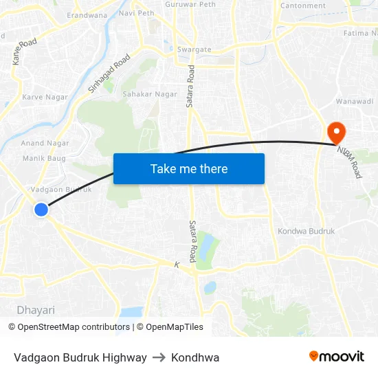 Vadgaon Budruk Highway to Kondhwa map