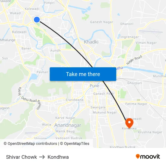 Shivar Chowk to Kondhwa map