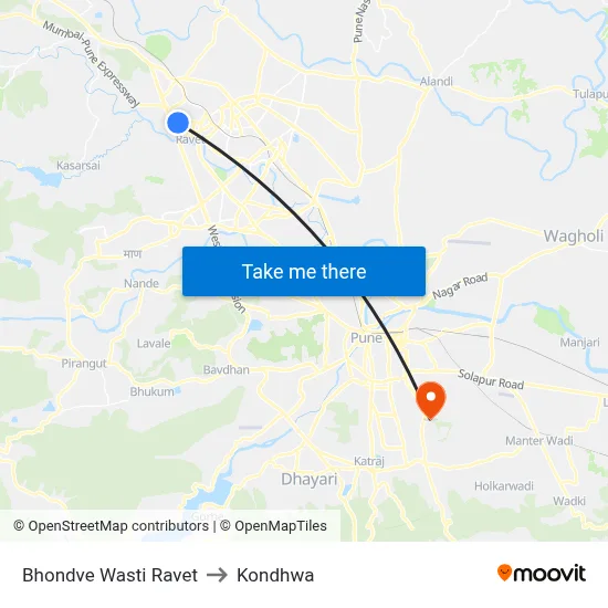 Bhondve Wasti Ravet to Kondhwa map