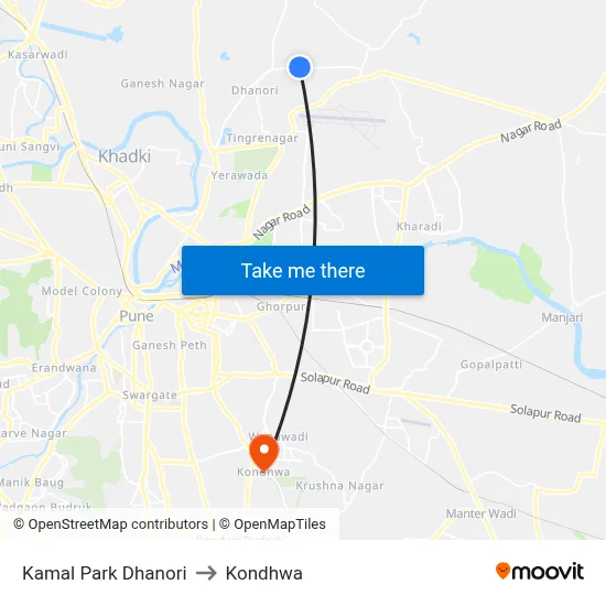 Kamal Park Dhanori to Kondhwa map
