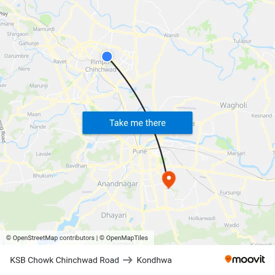 KSB Chowk Chinchwad Road to Kondhwa map
