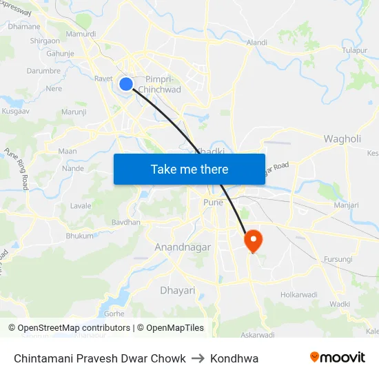Chintamani Pravesh Dwar Chowk to Kondhwa map