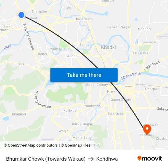 Bhumkar Chowk (Towards Wakad) to Kondhwa map