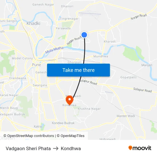 Vadgaon Sheri Phata to Kondhwa map