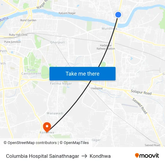 Sainathnagar Columbia Hospital to Kondhwa map