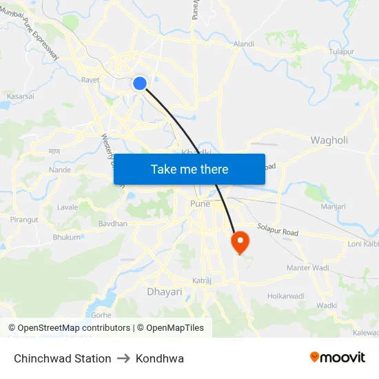 Chinchwad Station to Kondhwa map