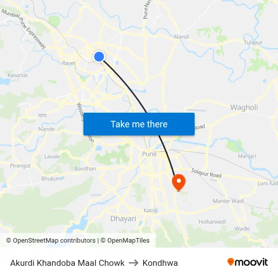 Akurdi Khandoba Maal Chowk to Kondhwa map