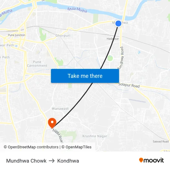 Mundhwa Chowk to Kondhwa map