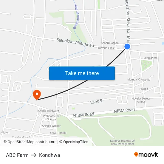 ABC Farm to Kondhwa map