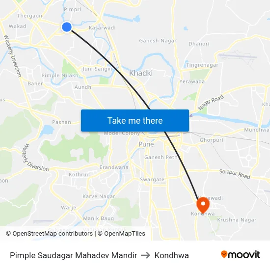 Pimple Saudagar Mahadev Mandir to Kondhwa map
