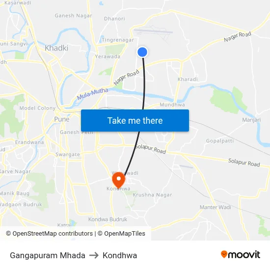 Gangapuram Mhada to Kondhwa map