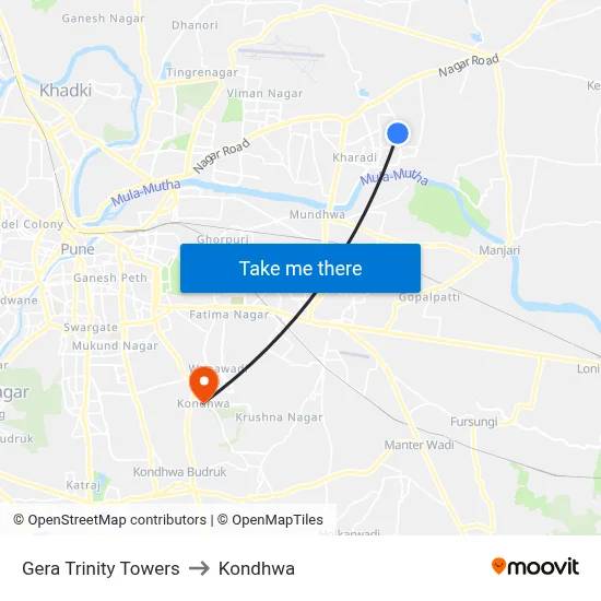 Gera Trinity Towers to Kondhwa map