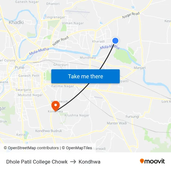 Dhole Patil College Chowk to Kondhwa map