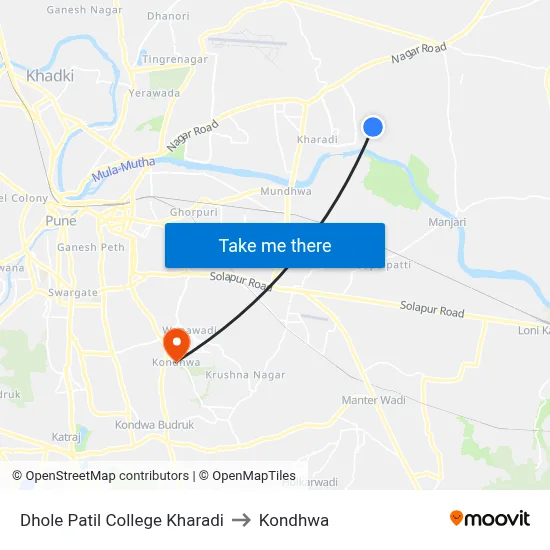 Dhole Patil College Kharadi to Kondhwa map
