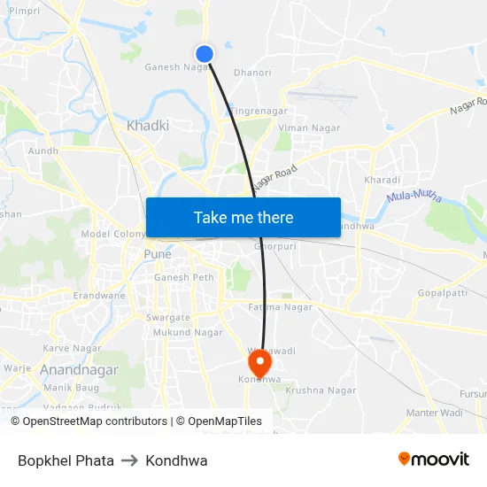 Bopkhel Phata to Kondhwa map