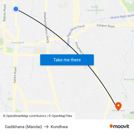 Gadikhana (Mandai) to Kondhwa map
