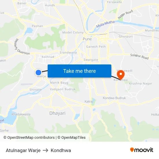 Atulnagar Warje to Kondhwa map