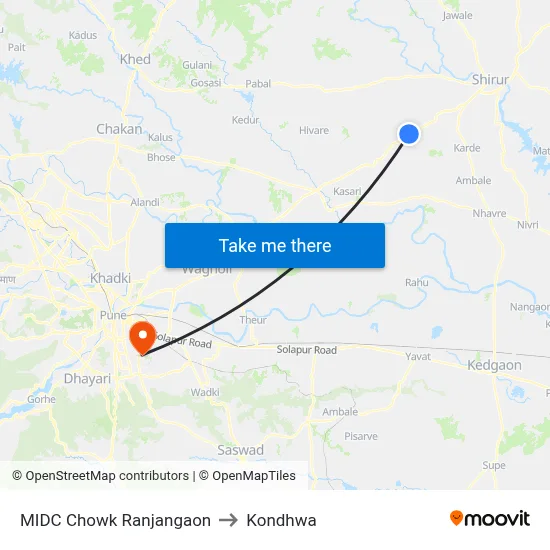 MIDC Chowk Ranjangaon to Kondhwa map