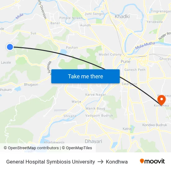 General Hospital Symbiosis University to Kondhwa map