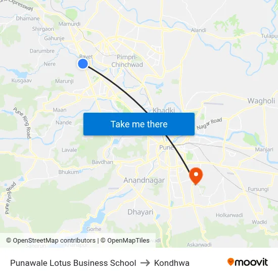 Punawale Lotus Business School to Kondhwa map