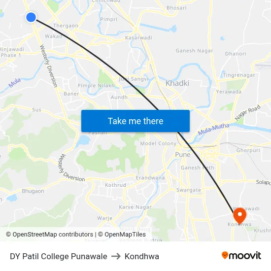 DY Patil College Punawale to Kondhwa map