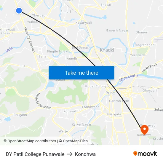 DY Patil College Punawale to Kondhwa map