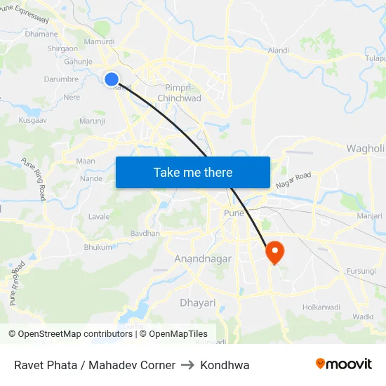 Ravet Phata / Mahadev Corner to Kondhwa map