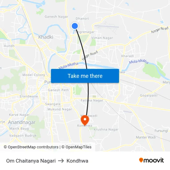 Om Chaitanya Nagari to Kondhwa map