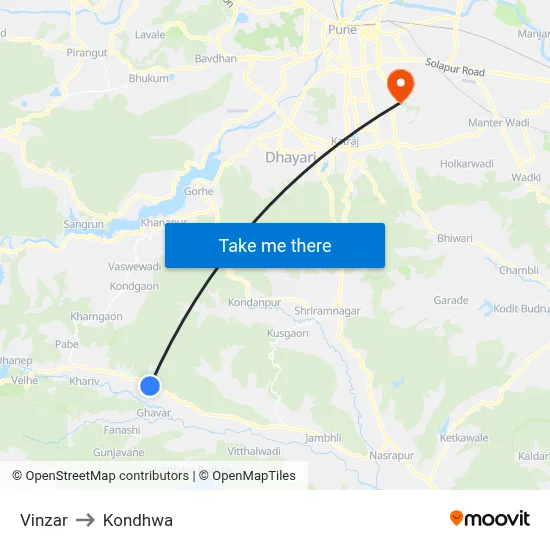 Vinzar to Kondhwa map