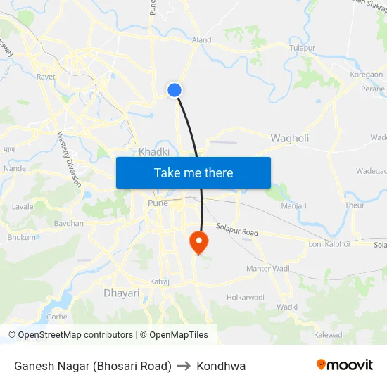 Ganesh Nagar (Bhosari Road) to Kondhwa map